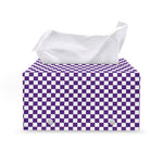 Purple And White Checkered Pattern Print Leather Tissue Box Cover
