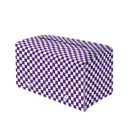 Purple And White Checkered Pattern Print Leather Tissue Box Cover