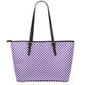 Purple And White Checkered Pattern Print Leather Tote Bag With Zipper
