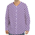 Purple And White Checkered Pattern Print Long Sleeve Baseball Jersey