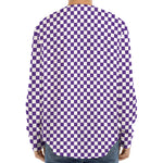 Purple And White Checkered Pattern Print Long Sleeve Baseball Jersey