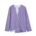 Purple And White Checkered Pattern Print Long Sleeve Short Coat
