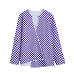 Purple And White Checkered Pattern Print Long Sleeve Short Coat