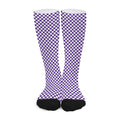 Purple And White Checkered Pattern Print Long Socks