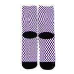 Purple And White Checkered Pattern Print Long Socks