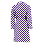 Purple And White Checkered Pattern Print Men's Bathrobe