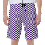 Purple And White Checkered Pattern Print Men's Beach Shorts