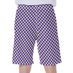 Purple And White Checkered Pattern Print Men's Beach Shorts