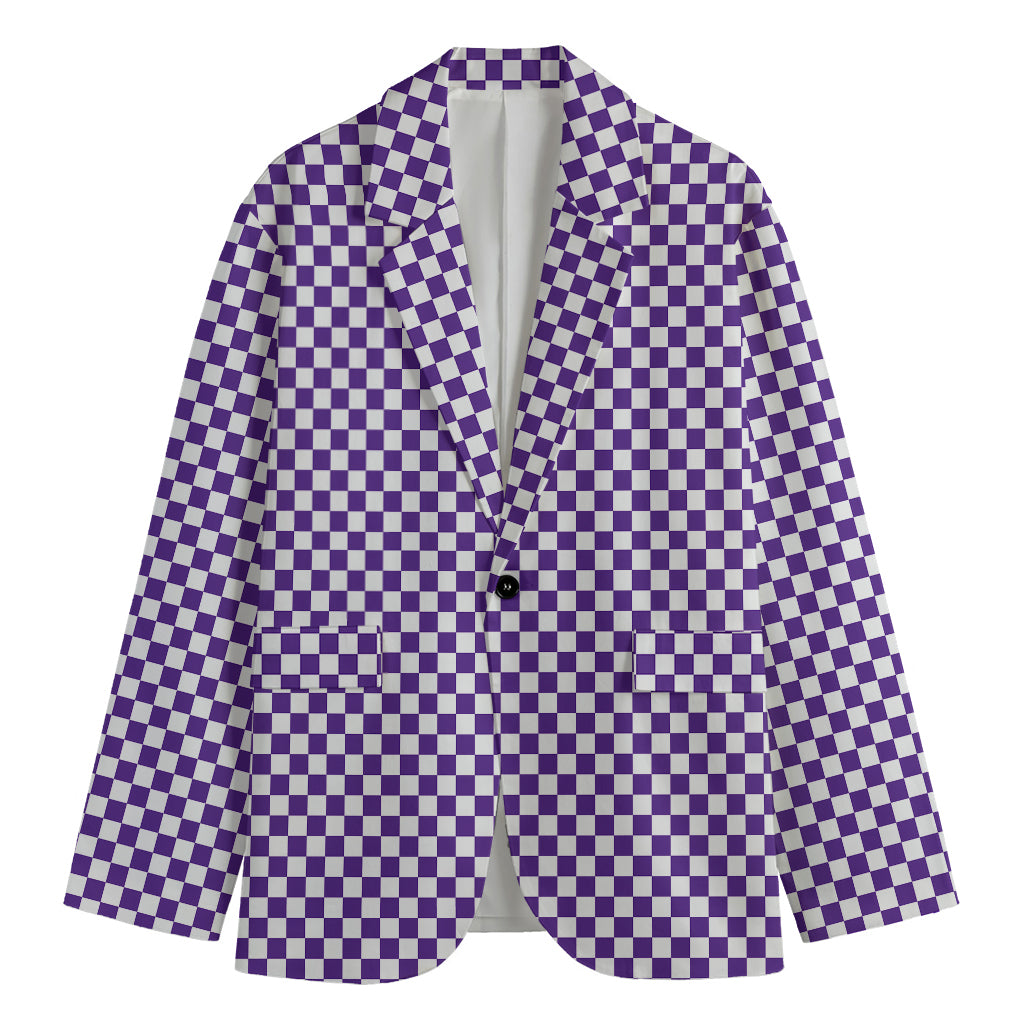 Purple And White Checkered Pattern Print Men's Blazer