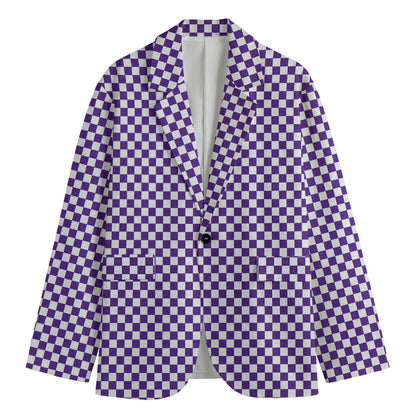 Purple And White Checkered Pattern Print Men's Blazer