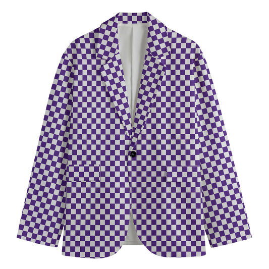 Purple And White Checkered Pattern Print Men's Blazer