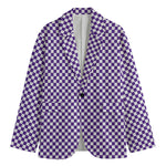 Purple And White Checkered Pattern Print Men's Blazer