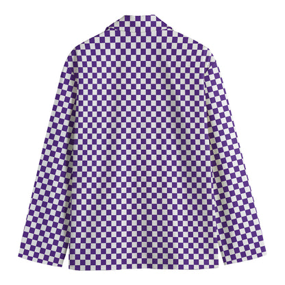 Purple And White Checkered Pattern Print Men's Blazer