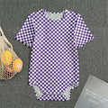 Purple And White Checkered Pattern Print Men's Bodysuit
