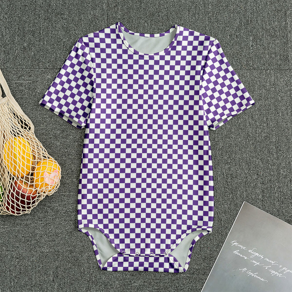 Purple And White Checkered Pattern Print Men's Bodysuit