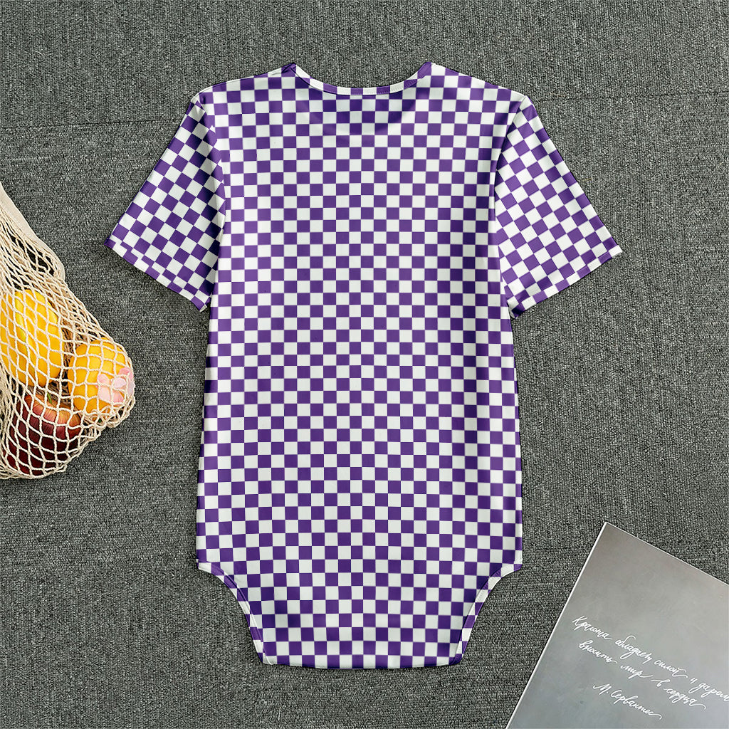 Purple And White Checkered Pattern Print Men's Bodysuit