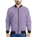 Purple And White Checkered Pattern Print Men's Bomber Jacket