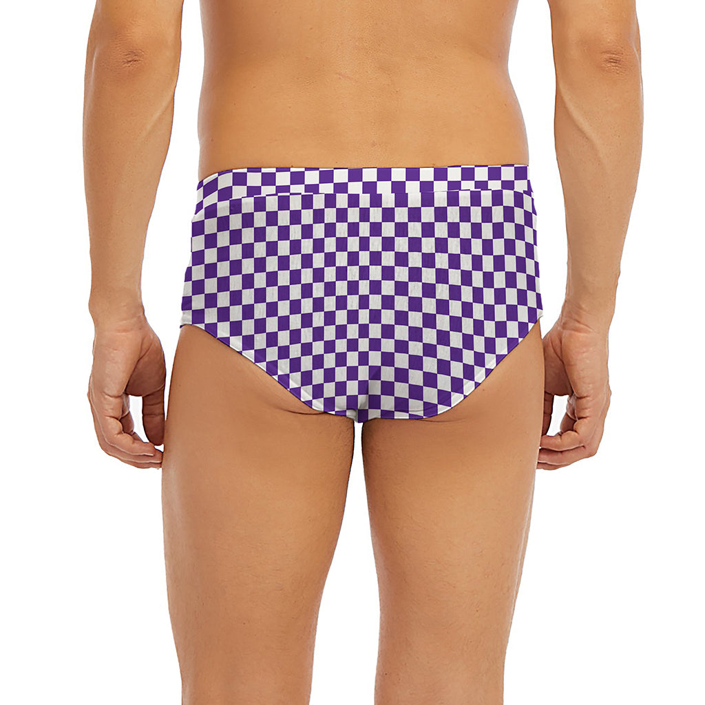 Purple And White Checkered Pattern Print Men's Briefs