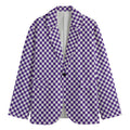 Purple And White Checkered Pattern Print Men's Cotton Blazer