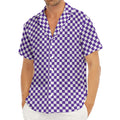 Purple And White Checkered Pattern Print Men's Deep V-Neck Shirt