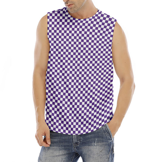 Purple And White Checkered Pattern Print Men's Fitness Tank Top