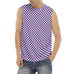 Purple And White Checkered Pattern Print Men's Fitness Tank Top