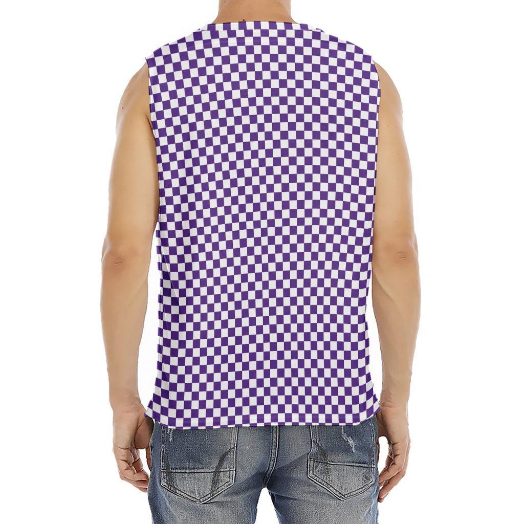 Purple And White Checkered Pattern Print Men's Fitness Tank Top