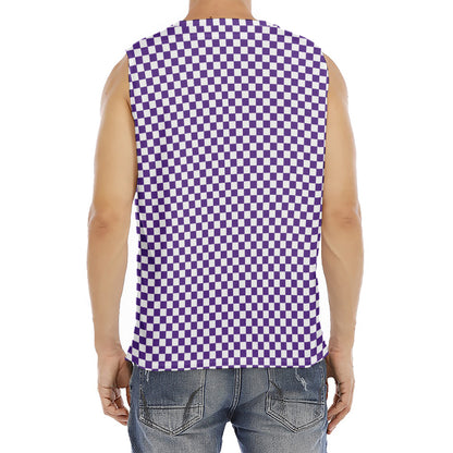 Purple And White Checkered Pattern Print Men's Fitness Tank Top