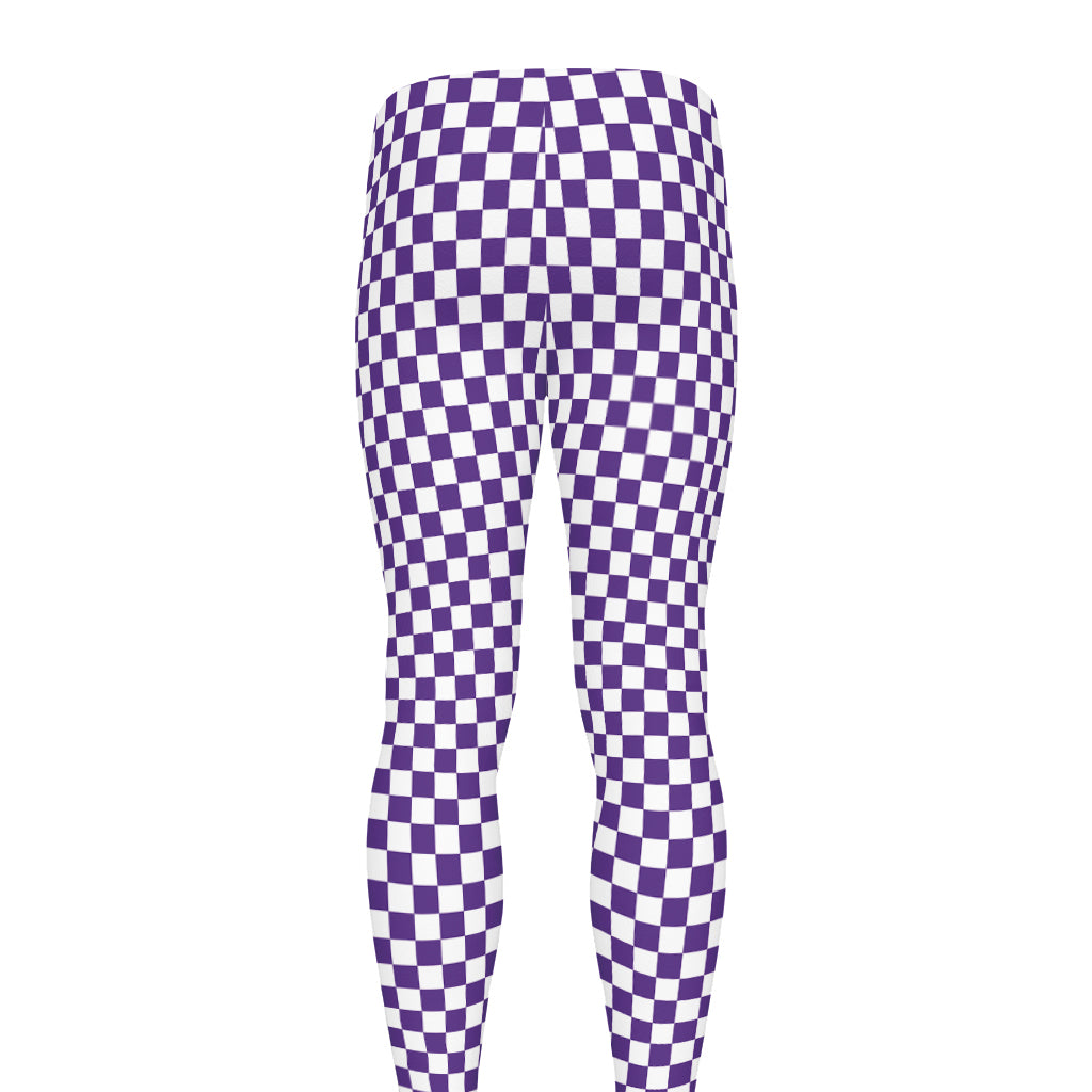 Purple And White Checkered Pattern Print Men's leggings