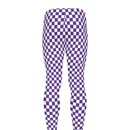 Purple And White Checkered Pattern Print Men's leggings