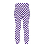 Purple And White Checkered Pattern Print Men's leggings
