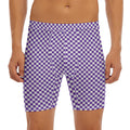 Purple And White Checkered Pattern Print Men's Long Boxer Briefs