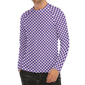 Purple And White Checkered Pattern Print Men's Long Sleeve Rash Guard