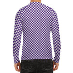 Purple And White Checkered Pattern Print Men's Long Sleeve Rash Guard