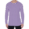 Purple And White Checkered Pattern Print Men's Long Sleeve T-Shirt