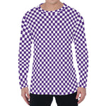 Purple And White Checkered Pattern Print Men's Long Sleeve T-Shirt