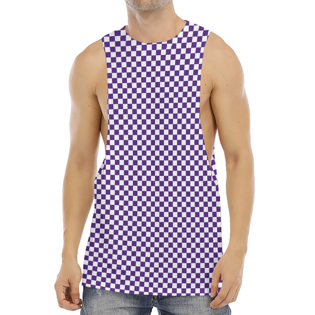 Purple And White Checkered Pattern Print Men's Muscle Tank Top