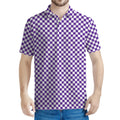 Purple And White Checkered Pattern Print Men's Polo Shirt