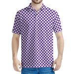 Purple And White Checkered Pattern Print Men's Polo Shirt