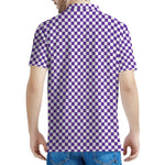 Purple And White Checkered Pattern Print Men's Polo Shirt