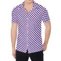 Purple And White Checkered Pattern Print Men's Shirt