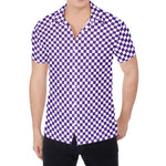 Purple And White Checkered Pattern Print Men's Shirt