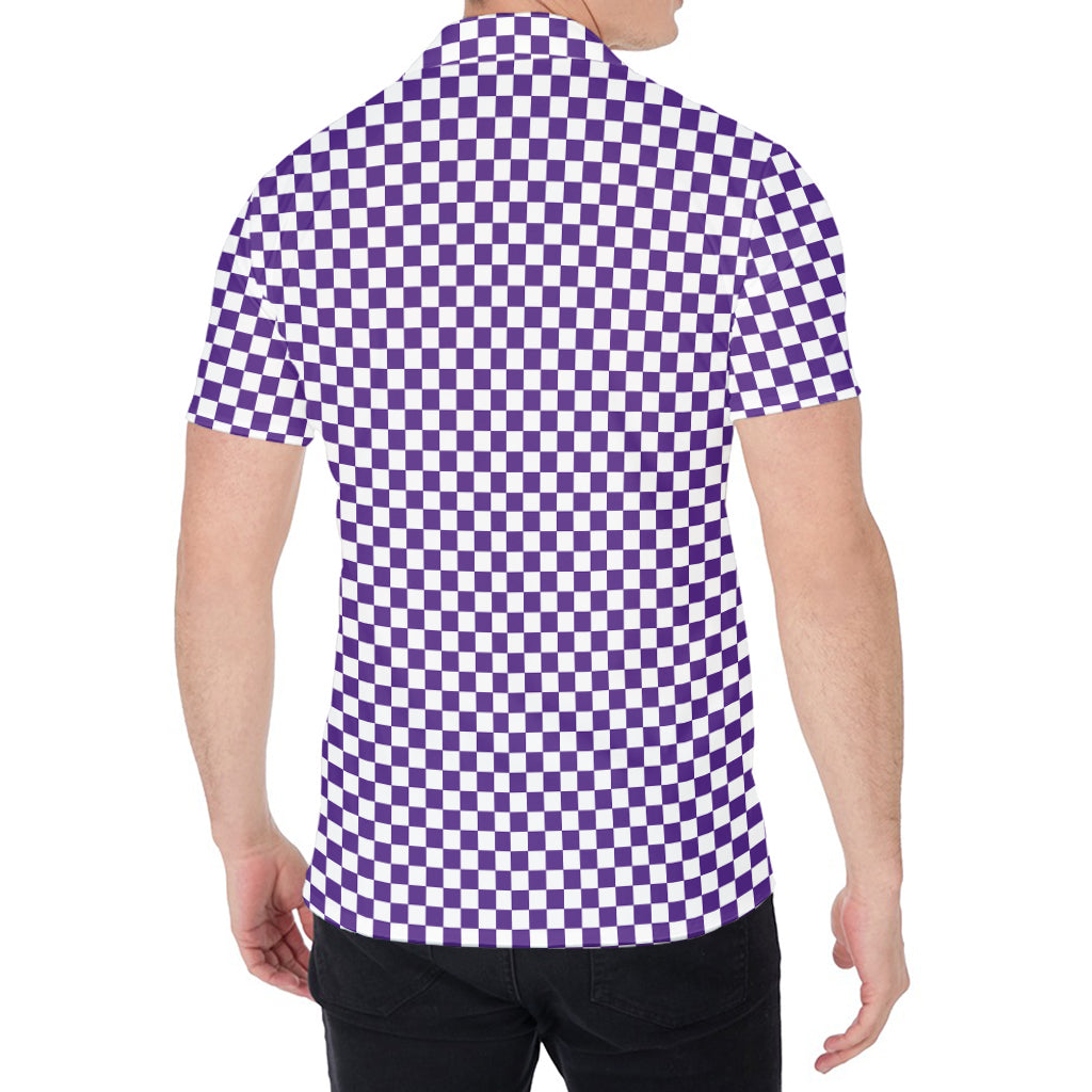 Purple And White Checkered Pattern Print Men's Shirt