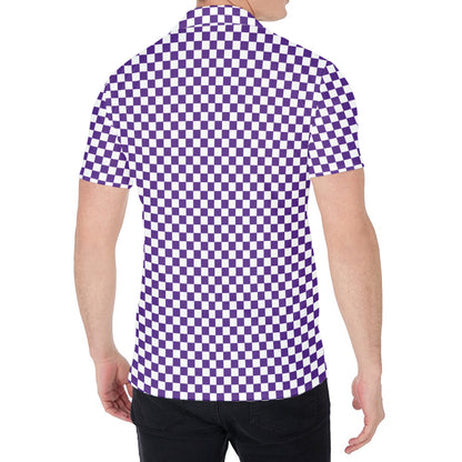 Purple And White Checkered Pattern Print Men's Shirt