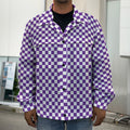Purple And White Checkered Pattern Print Men's Shirt Jacket