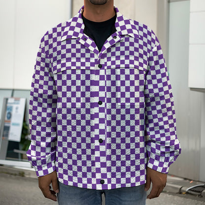Purple And White Checkered Pattern Print Men's Shirt Jacket