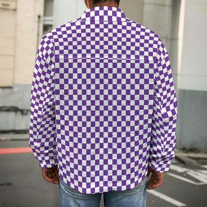 Purple And White Checkered Pattern Print Men's Shirt Jacket