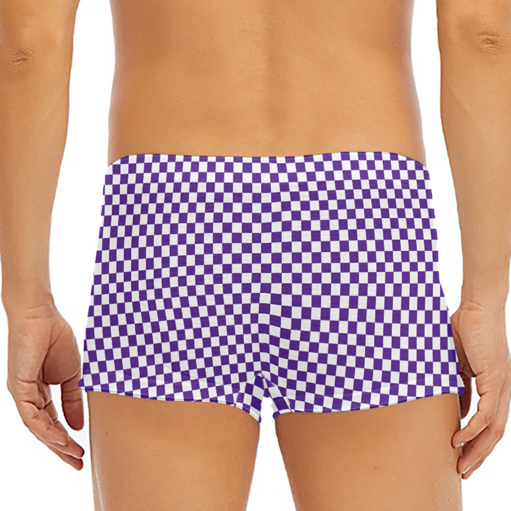 Purple And White Checkered Pattern Print Men's Short Boxer Briefs