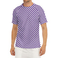 Purple And White Checkered Pattern Print Men's Short Sleeve Rash Guard