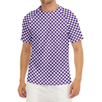 Purple And White Checkered Pattern Print Men's Short Sleeve Rash Guard